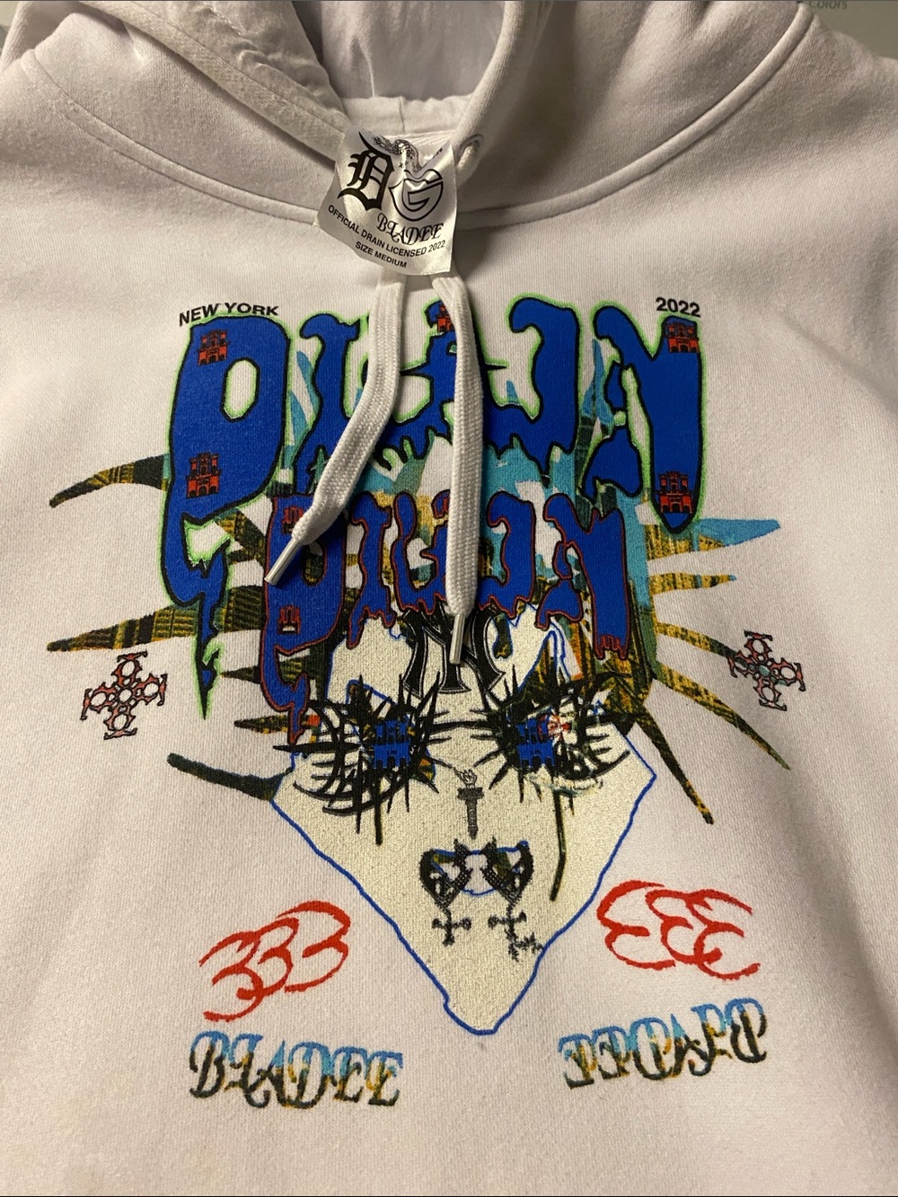 Drain Gang Bladee 2022 Palm Angels White Graphic Hoodie NY 2022 official drop. M